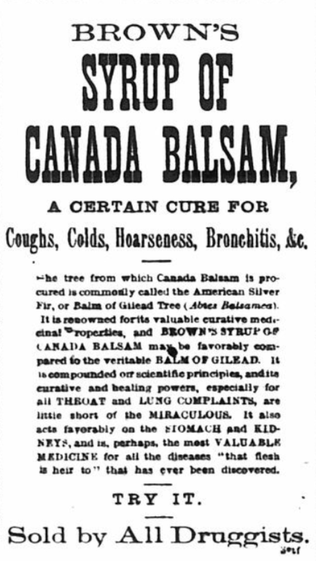Advertisement for Syrup of Canada Balsam