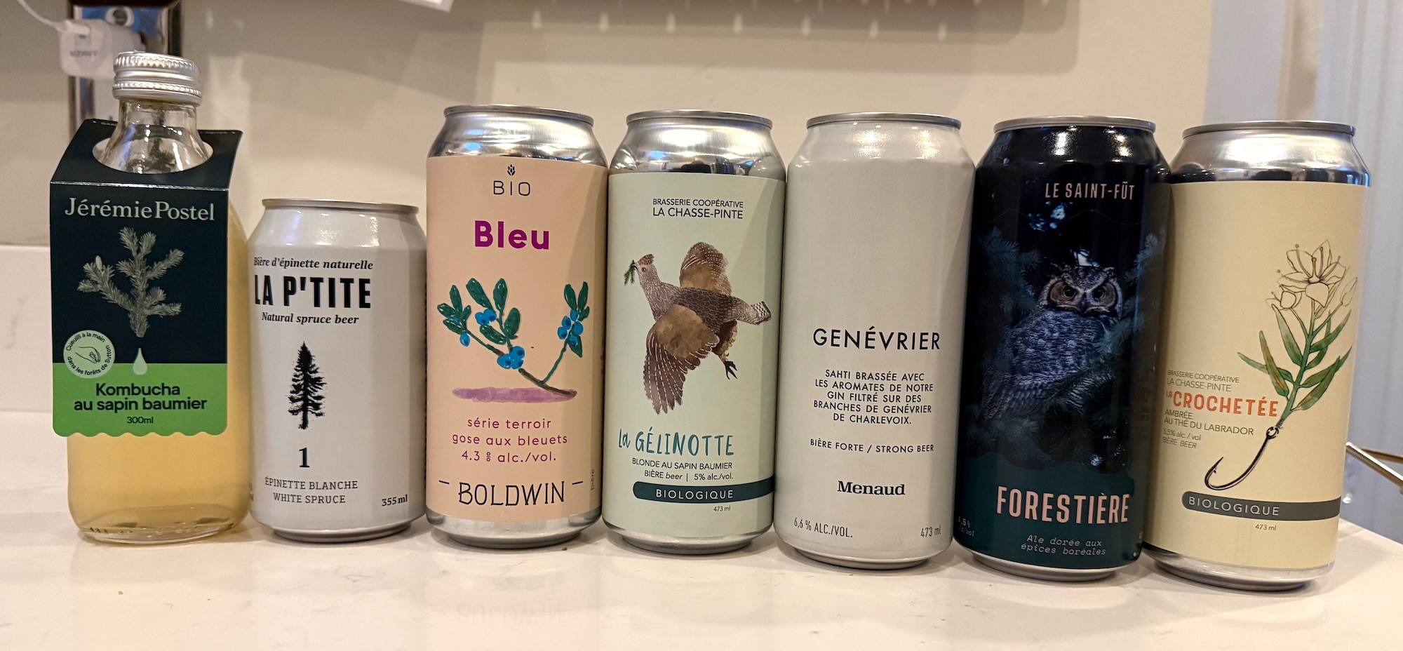 An array of drinks with boreal ingredients
